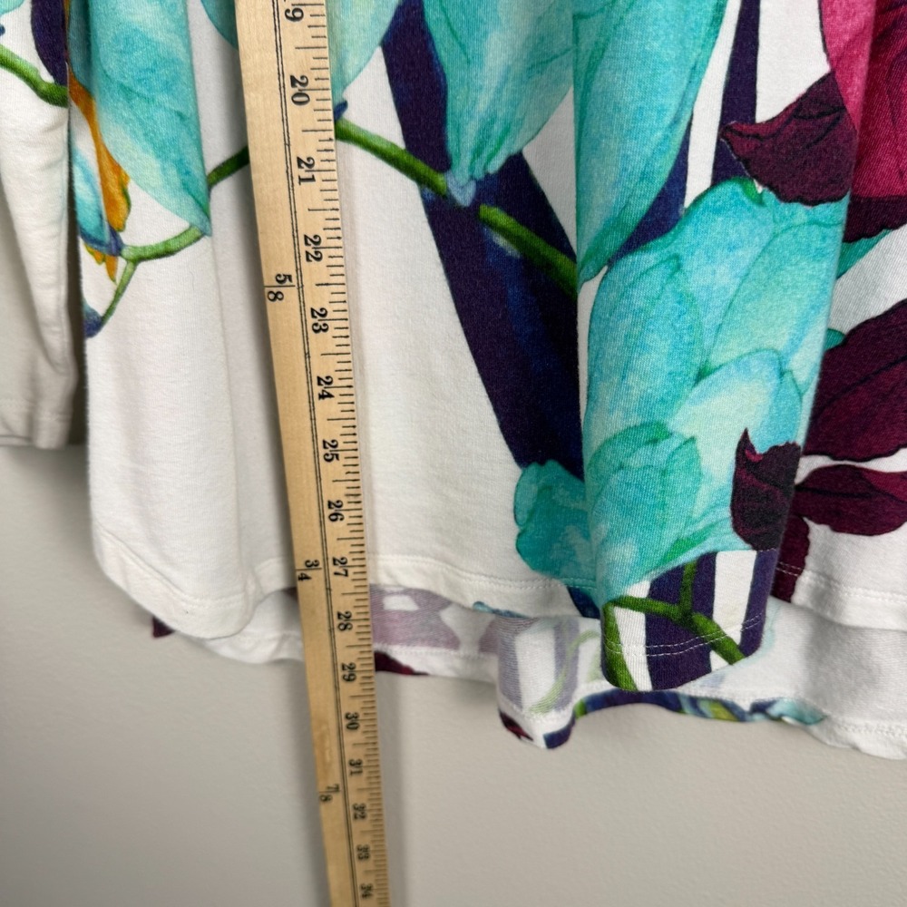 Denim & Co. Blouse Women's Large White Multi Floral Print Round Neck Pullover - Picture 9 of 11